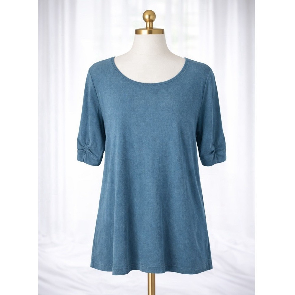 Chico's Travelers Slinky Knit Popover Too Stretch‎ Size 1 Medium Aqua Turquoise
